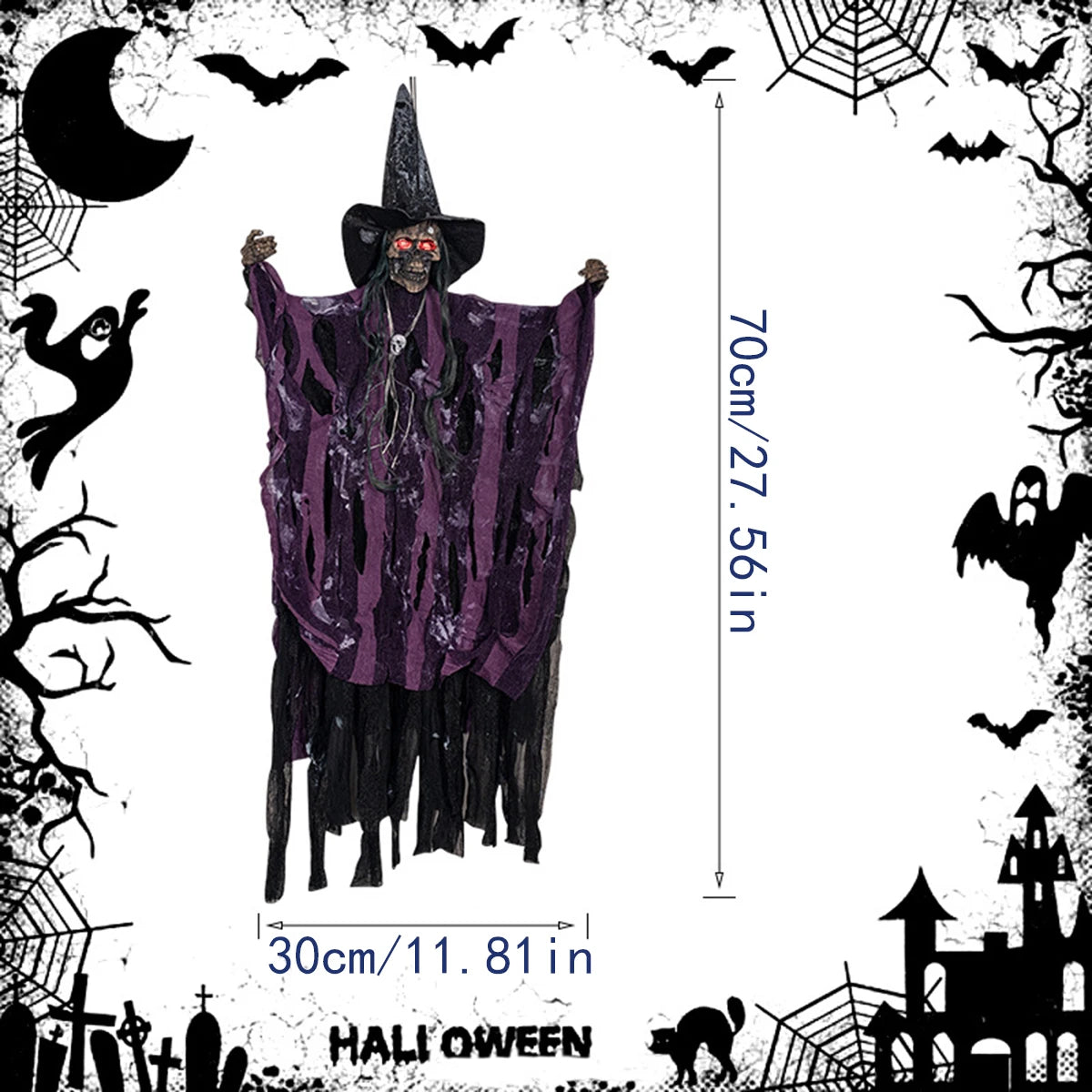 1PC Halloween Horror Prop – Sound-Activated Haunted House Decoration with Skull, Ghost Head & Hanging Mini Ghost – Spooky Party