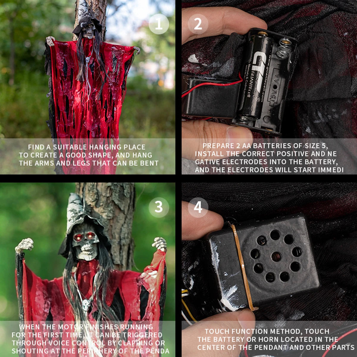 1PC Halloween Horror Prop – Sound-Activated Haunted House Decoration with Skull, Ghost Head & Hanging Mini Ghost – Spooky Party