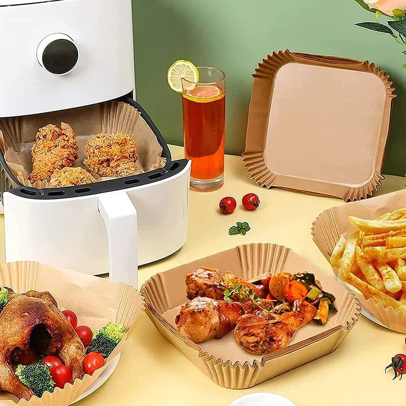 50Pcs Disposable Air Fryer Paper Oil Absorbing And Anti Oil Paper Tray Non Stick Baking Pad Large Toughness Square